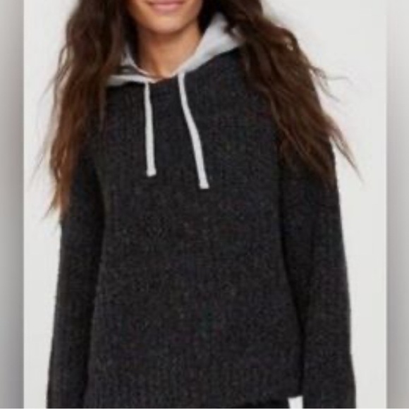 aerie Sweaters - Aerie Offline Gray Multicolor Speckled Ribbed Woven Pullover Hooded Sweater XL